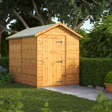 The 8 x 6 Powersheds Tongue & Groove Windowless Apex Wooden Shed situated in a garden setting providing a secure and private storage space.