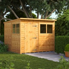 8 x 8 Powersheds Tongue & Groove Pent Wooden Shed, garden setting
