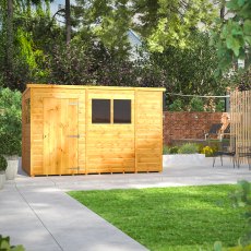 10 x 6 Powersheds Tongue & Groove Pent Wooden Shed - in situ, angle view