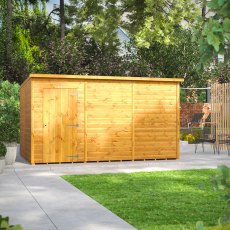 12 x 8 Powersheds Tongue & Groove Windowless Pent Wooden Shed - in situ, angle view