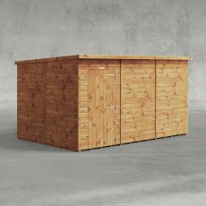 12 x 8 Powersheds Tongue & Groove Windowless Pent Wooden Shed - Isolated angle view