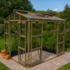 Elite Sanctuary 6x6 Greenhouse - in situ, side view, doors open