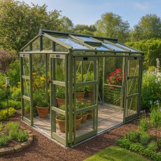 Elite Sanctuary 10x6 Greenhouse - in situ, angle view, doors open