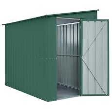 5x8 Globel Lean-to Metal Shed in Green - isolated angle view, doors open