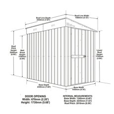 5x8 Globel Lean-to Metal Shed in Green - dimensions