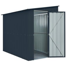 5x8 Globel Lean-To Metal Shed in Grey - isolated angle view, doors open