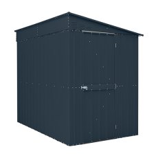 5x8 Globel Lean-to Metal Shed in Grey - isolated angle view, door right hand gable