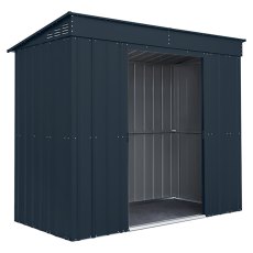 8x4 Globel Pent Metal Shed in Grey - isolated angle view, doors open