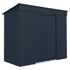 8x4 Globel Pent Metal Shed in Grey - isolated angle view