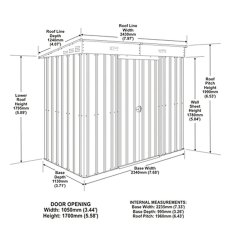8x4 Globel Pent Metal Shed in Grey - dimensions