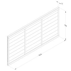 Technical line drawing of Forest Heritage 3ft lap fence panel with dimensions
