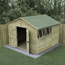 10 x 10 Forest Timberdale 25yr Guarantee Tongue & Groove Pressure Treated Double Door Apex Shed, windows