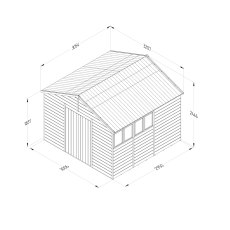 10 x 10 Forest Timberdale 25yr Guarantee Tongue & Groove Pressure Treated Double Door Apex Shed, dimensions