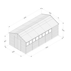 20 x 10 Forest Timberdale 25yr Guarantee Tongue & Groove Pressure Treated Double Door Apex Shed, dimensions