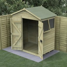 6 x 4 Forest Timberdale 25yr Guarantee Tongue & Groove Pressure Treated Apex Shed, garden setting