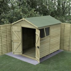 8 x 6 Forest Timberdale Pressure Treated Double Door Apex Shed, garden setting