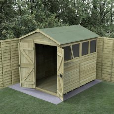 8 x 6 Forest Timberdale Pressure Treated Double Door Apex Shed, garden setting