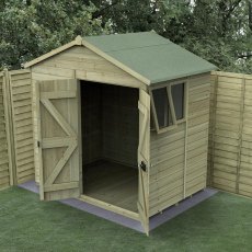 7 x 5 Forest Timberdale Pressure Treated Double Door Apex Shed, garden setting