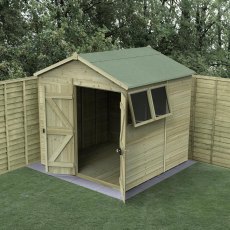 7 x 7 Forest Timberdale 25yr Guarantee Tongue & Groove Pressure Treated Double Door Apex Shed, garden setting