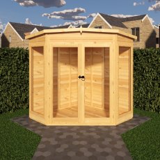 Shire Barclay 6 x 6 Corner Summerhouse front view with timber double doors and corner design