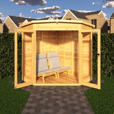 Interior of the Shire Barclay 6 x 6 Corner Summerhouse showing spacious tongue and groove timber construction