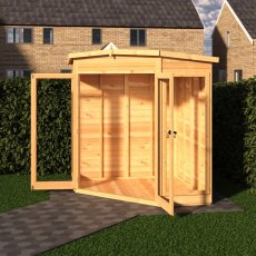 Shire Barclay 6 x 6 Corner Summerhouse with fully opened double doors providing easy garden access