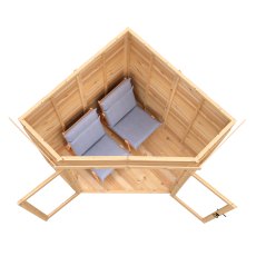 Top-down layout of the Shire Barclay 6 x 6 Corner Summerhouse showing furnished interior and usable floor space
