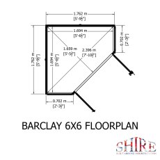 Shire Barclay 6 x 6 Corner Summerhouse floor plan showing internal layout and corner footprint
