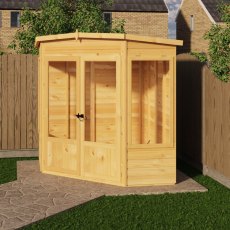 Side view of the Shire Ramsey 6 x 6 Corner Summerhouse with premium tongue and groove timber construction