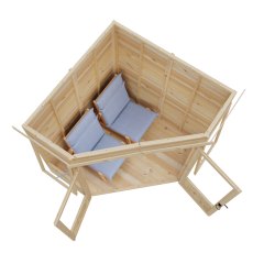 Top-down layout of the Shire Ramsey 6 x 6 Corner Summerhouse showing furnished interior and usable floor space
