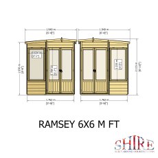 Shire Ramsey 6 x 6 Corner Summerhouse front elevation with external dimensions