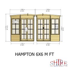 Shire Hampton 6 x 6 Corner Summerhouse front elevation with external dimensions