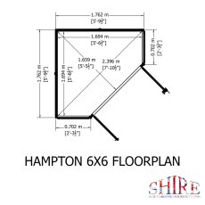 Shire Hampton 6 x 6 Corner Summerhouse floor plan showing internal layout and corner footprint