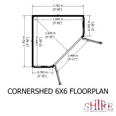 Shire 6x6 Corner Shed floor plan with measurements