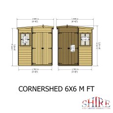 Shire 6x6 Corner Shed technical drawing with dimensions