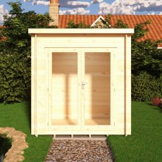 Front view of Shire Tilney 6x7 garden log cabin with glazed double doors