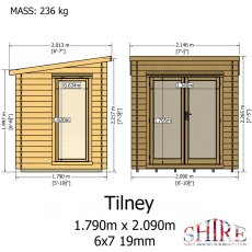 Shire Tilney 6x7 log cabin front and side elevation dimensions