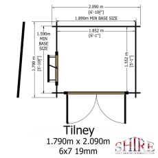 Shire Tilney 6x7 log cabin floor plan showing double door position and internal dimensions