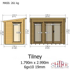 Shire Tilney 10x6 log cabin front and side elevation dimensions