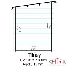 Shire Tilney 10x6 log cabin side elevation showing roof height and dimensions