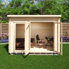 Shire Tilney 10x6 garden log cabin with double doors open showing interior space