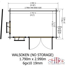Shire Tilney 10x6 log cabin floor plan showing door position and internal dimensions