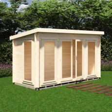 Shire Tilney 6x13 wooden garden log cabin with glazed double doors and full-length windows