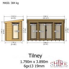 Shire Tilney 6x13 log cabin front and side elevation dimensions