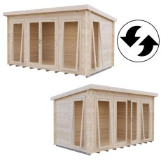 Shire Tilney 6x13 log cabin showing alternative door and window configurations