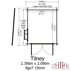 Shire Tilney 8x7 log cabin floor plan showing double door position and dimensions