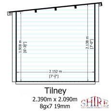 Shire Tilney 8x7 log cabin side elevation showing roof height and dimensions