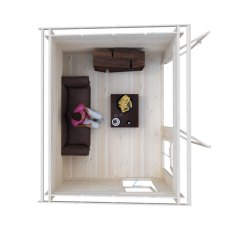 Overhead view of Shire Tilney 8x10 log cabin showing furnished internal floor space