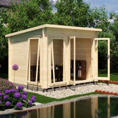 Shire Tilney 8x10 log cabin with glazed double doors and opening side window