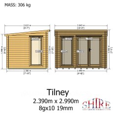 Shire Tilney 8x10 log cabin front and side elevation dimensions